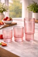 Rose Line pembe çizgili cam bardak seti üç farklı bo