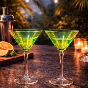 Zümrüt Yeşili Martini Kadehi – Canlı Renkli Cam Kokteyl Bardağı (2’li Set)