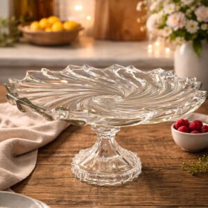 Spiral Desenli Ayaklı Cam Pasta & Servis Standı