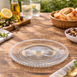 Şeffaf Cam Pasta ve Servis Tabağı – Dekoratif Sunum Tabağı